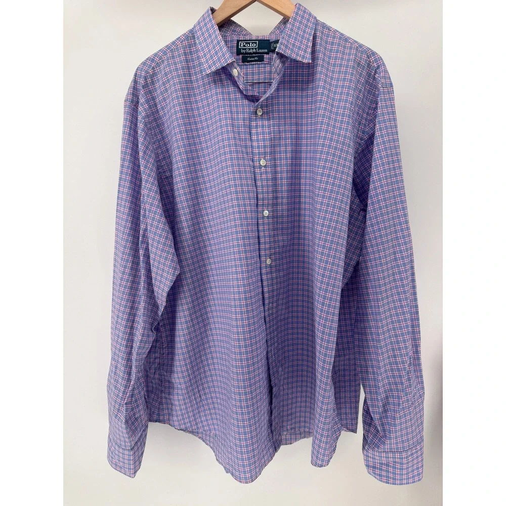 Polo Ralph Lauren Button Down Shirt‎ Mens XXL Blue Pink Plaid